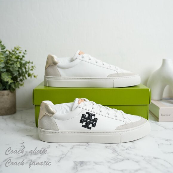 Tory Burch Color Block Signature T-Logo Leather Sneaker Shoes 161131 - Picture 2 of 9